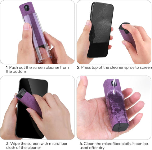 Fingerprint Proof 3 in 1 Touchscreen Mist Cleaner Spray Wipe for Phones, Tablets, Laptops (Grey Purple)