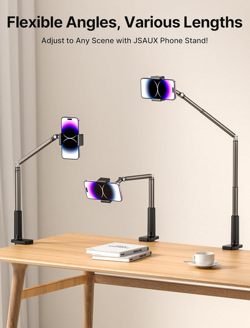 JSAUX 17 16 15 14 13 12 360 [1-Pack, Phone Holder for Desk and Bed Compatible with iPhone Overhead Phone Mount