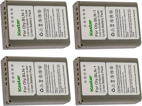 Kastar 4-Pack Rechargeable Battery Replacement for Olympus BLN-1, BCN-1 Charger, Compatible with Multiple Cameras