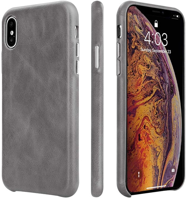TOOVREN for iPhone X Leather Case, Ultra Thin Vintage Anti-Slip Grip Shell Hard Back Cover, Gray