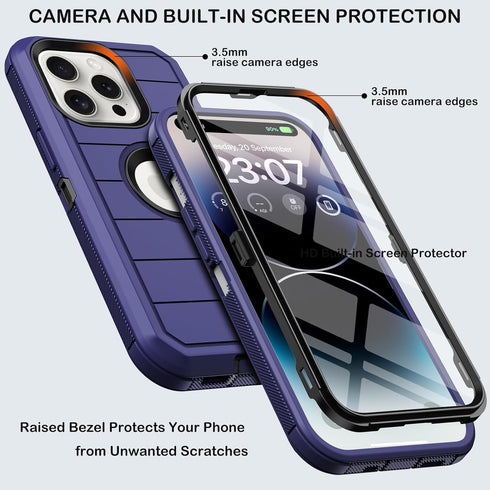 for iPhone 14 Pro Max Case with Belt Clip Holster,Built-in Screen Protector,Heavy Duty Shockproof Drop Proof Military Protective Phone Cover with Kickstand for Apple 14 Pro Max 6.7" (Deep Blue)