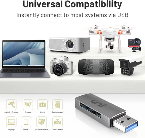 uni SD Card Reader, USB 3.0 Adapter for SD/Micro SD/TF/SDHC/SDXC/MMC Cards, Compatible with Mac, Windows, Linux