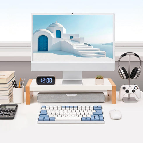 40LB ARCOBIS Monitor Stand Riser, White Metal & Wood Computer Monitor Stand Riser for Desk, Max Load Capacity