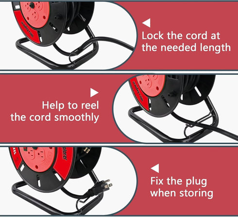 Extension Cord Storage Reel with 4-Grounded Outlets - Heavy Duty Open Cord Reel for 12/3 14/3 16/3 Power Cords