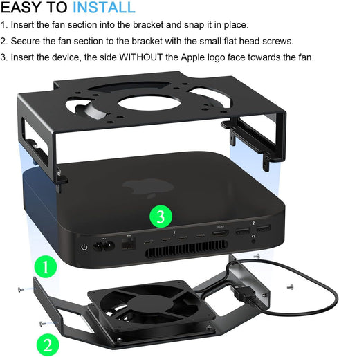 IFCASE Mac Mini Cooling Fan Mount, Wall Mount Cooling Fan Stand for Mac Mini 2010 to 2023 M2, Anti-Scratch Pad (Black)