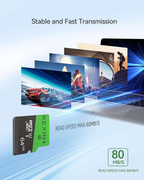 KEXIN Micro SD Card 64GB with SD Adapter, UHS-I C10 U1 Full HD High Speed TF Card for Smartphone Tablet