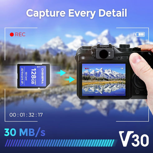 DIGIERA 128GB LS100 170MB/s, C10, U3, V30, 4K (1 Pack) SDXC UHS-I Memory Card - up to UHD, SD Card for Computers