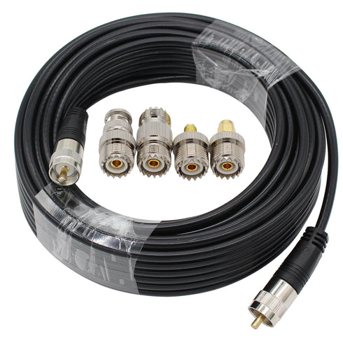 RG8X Coaxial Cable 50ft, CB Coax Cable + UHF SO239 Female to SMA/UHF/BNC Adapter 4-Pack for Amateur Radio