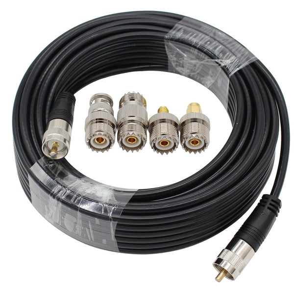RG8X Coaxial Cable 50ft, CB Coax Cable + UHF SO239 Female to SMA/UHF/BNC Adapter 4-Pack for Amateur Radio