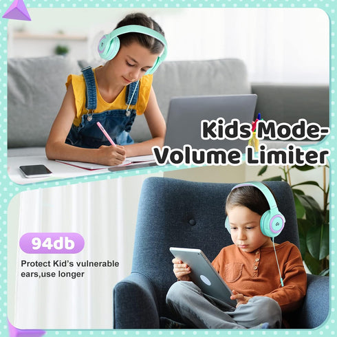 INFURTURE Kids Headphones with Microphone, Volume Limit 94dB, Wired Headphones for School, Travel, Compatible with
