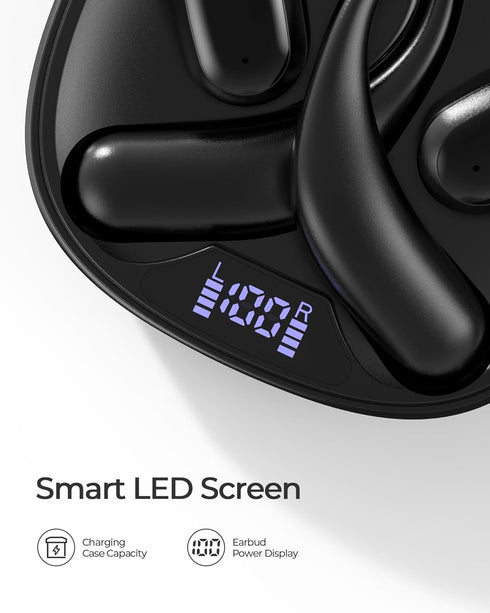Open Ear Headphones, Bluetooth 5.3 Wireless Earbuds with Earhooks, 75 Hours Playtime, Digital Display Charging Case