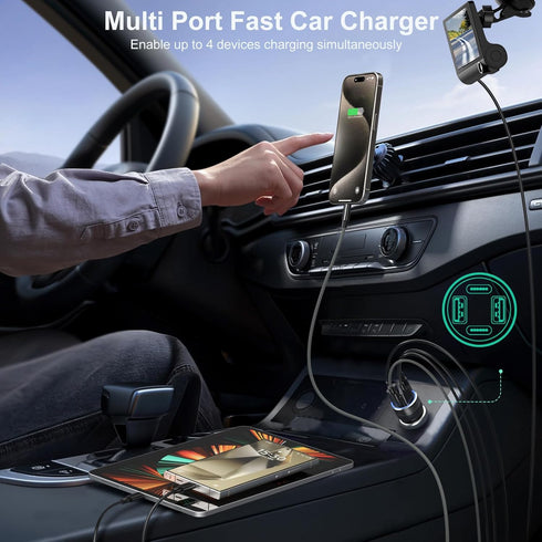 Bangfun USB C Car Charger 3 Pack - 4-Port 65W Dual 12V Fast Charging Adapter for iPhone, Samsung