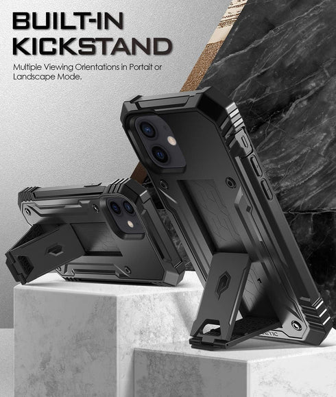 Poetic Revolution Case for iPhone 12 / iPhone 12 Pro 6.1 inch (2020) - Black, Full-Body Rugged with Kickstand