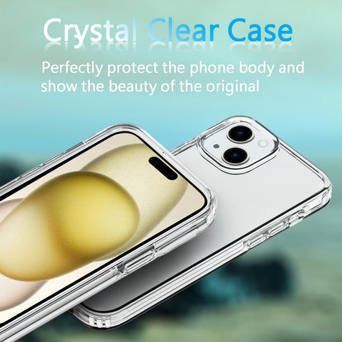 TENOC Phone Case Compatible with iPhone 15, Non-Yellowing Clear Protective Bumper Hard Back Cover for 6.1 Inch