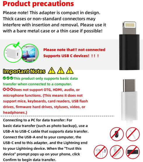 zoyuzan 3Pack USB C Female to Lightning Male Adapter for iPhone 12/11/8/X/XR/XS/SE/7Plus/Pro Max, Charging Support