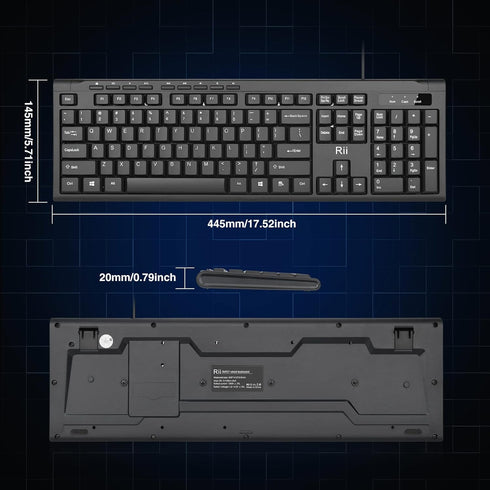 Rii RK907 Ultra-Slim Compact USB Wired Keyboard for Mac and PC, Windows 10/8/7/Vista/XP, Black