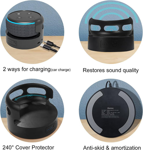 Echo Dot 3 Battery Base, Portable Battery Base for Dot 3rd Gen & Google Mini 2, 5200 mAh, 8 Hours Work Time, Black