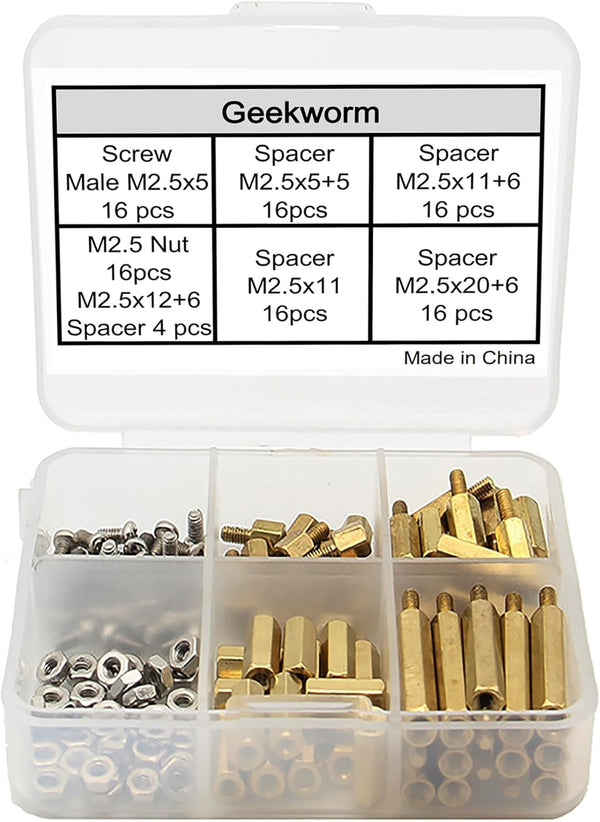 Geekworm for Raspberry Pi Installation Tool - 100 Pcs/Lot M2.5 Series Hex Brass Spacer/Standoffs with Storage Case
