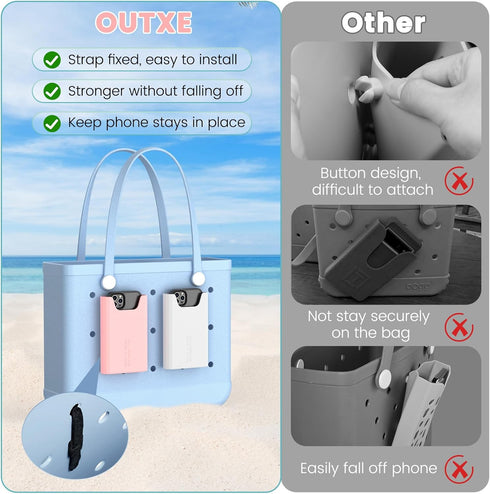 OUTXE 2 Pack Phone Holder for Bogg Bag, Silicone Cell Phone Accessories, White and Pink Insert for Simply Southern