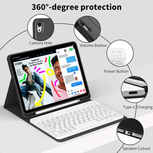 Keyboard Case for iPad Air 11-inch (M2) 2024, Detachable Wireless Bluetooth Keyboard, Auto Sleep/Wake, Black