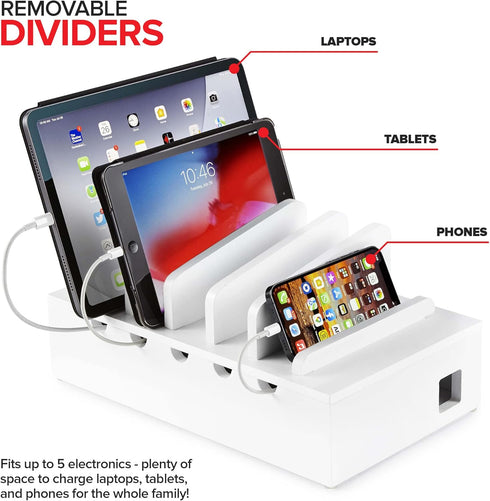 Modern Innovations Bamboo Charging Station for Multiple Devices, Wood Organizer, Desk Docking Stand for Cell-Phone