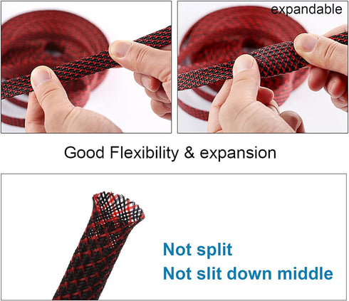 Alex Tech 25ft - 1 inch PET Expandable Braided Sleeving BlackRed