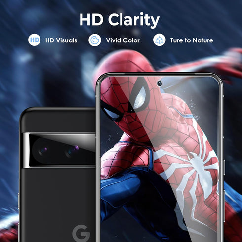 Google Pixel 8 Pro Screen Protector 2 Pack + Camera Lens Protector 2 Pack, Bubble-Free, Easy Install, Fits Lens Cutouts.