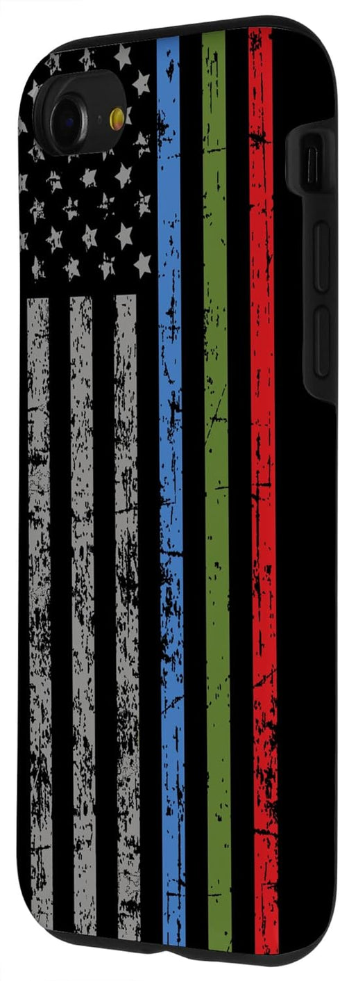 iPhone SE (2020) / 7 / 8 Police Military and Fire Thin Blue Green Red Line Flag Case