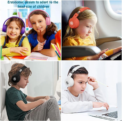 Headphones Bluetooth Wireless/Wired Kids Volume Limited 85 /110dB Over Ear Foldable Protection Headset with AUX 3.5mm Mic for Boys Girls School Pad Tablet Pink