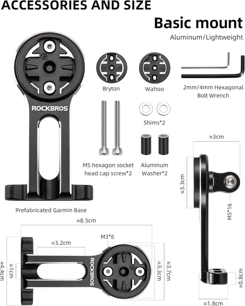 ROCKBROS Out-Front Bike Computer Mount - Aluminum Integrated Bicycle Computer Mount Compatible with Garmin, Bryton, Go