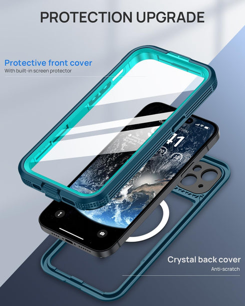 Lanhiem Magnetic iPhone 15 Case, IP68 Waterproof Dustproof with Built-in Screen Protector - 6.1 inch