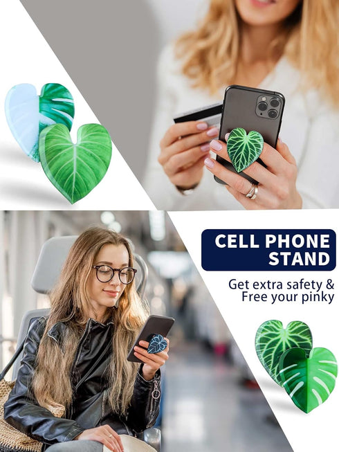 Macarrie 8 Pcs Tropical Leaves Phone Holder Green Plant Cell Phone Grip Holder Monstera Philodendron Anthurium Mobile