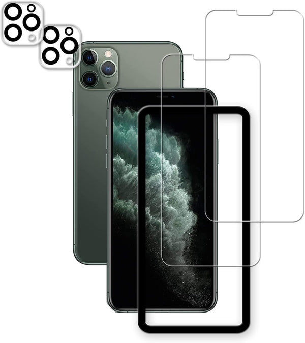 Easy Alignment Frame for iPhone 11 Pro Max Tempered Glass Screen Protector 2-Pack + Camera Lens Protector Film