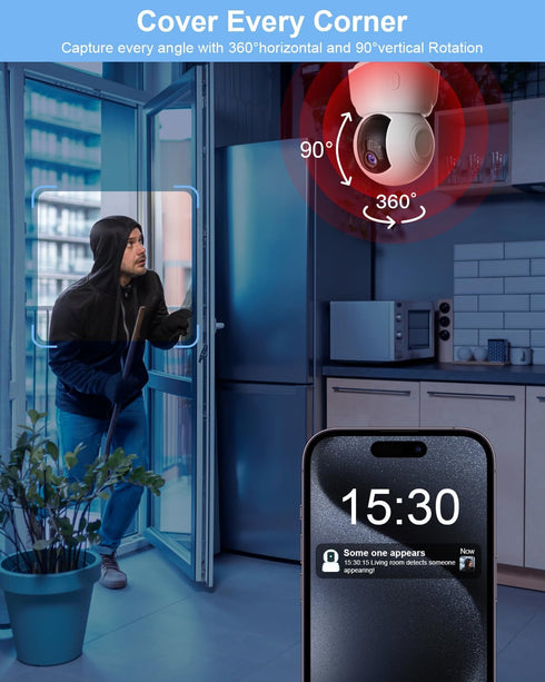Golspark Indoor Security Camera 2K - Pet Camera for Home Security, Motion Tracking, 2-Way Audio, Night Vision, Cloud &