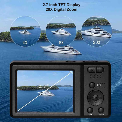 ciciglow 4K 56MP 20x 2.7 128GB Digital Camera, Digital Zoom Camera, in Travel Camera, Built in Flash, Support Up
