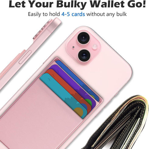 imluckies Magnetic Wallet for iPhone MagSafe, Pink Double Stretchy Fabric Pocket Wallet, Magnet Credit ID Card Holder