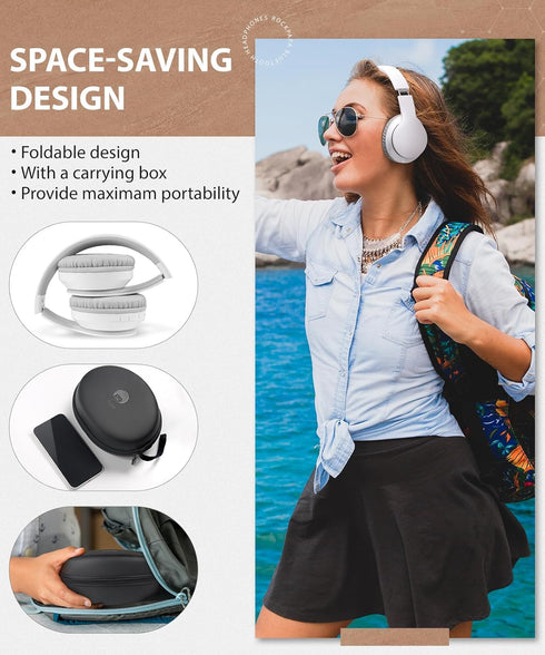 rockpapa E7 Over Ear Wireless Bluetooth Headphones with Mic, Travel Case, Foldable Wired/Wireless for Kids