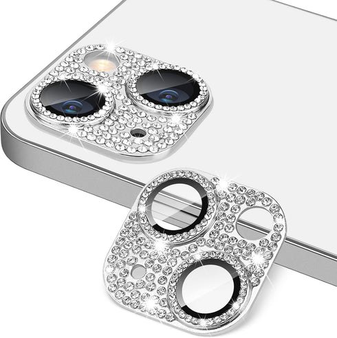 Bling 3D Rhinestone Sparkle Diamond Camera Lens Protector for iPhone 13 & Mini, 9H Tempered Glass, Shockproof Cover