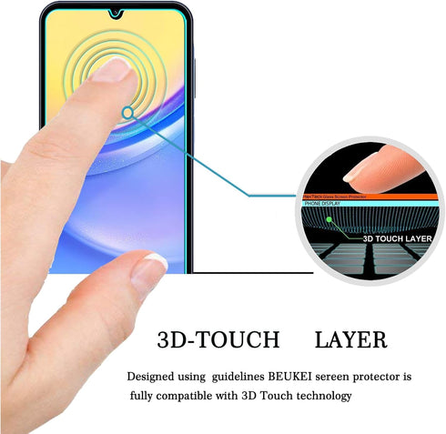 beukei (3 Pack) Compatible for Samsung Galaxy A15 5G and Galaxy A15 Screen Protector Tempered Glass, Touch Sensitive,Case Friendly, 9H Hardness
