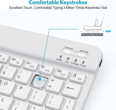 OMOTON Bluetooth Keyboard, Wireless Rechargeable Keyboard for iPad with Illuminated LED - White