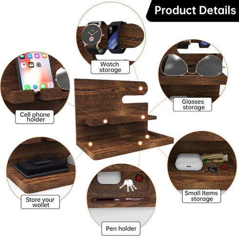 Iswabard Gifts for Men Wood Phone Docking Station Birthday Gift for Men Valentines Day Gifts Father Gift for Him