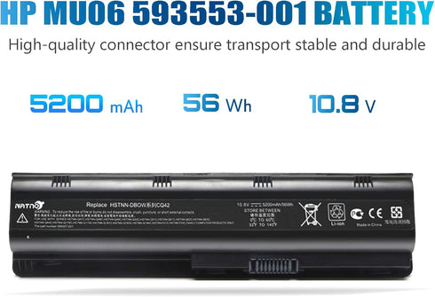 593553-001 593554-001 Extended Laptop Battery - MU06 MU09 for HP Pavilion G6 G7 G62 G72 G4 and more, 10.8V 5200mAh 6Cell