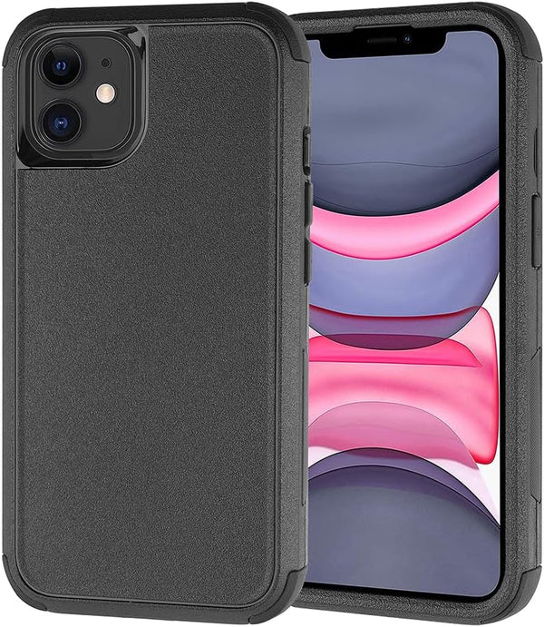 Heavy Duty iPhone 11 Case - Black, 3-Layer Shockproof & Dropproof Protection, Wireless Charging Compatible.