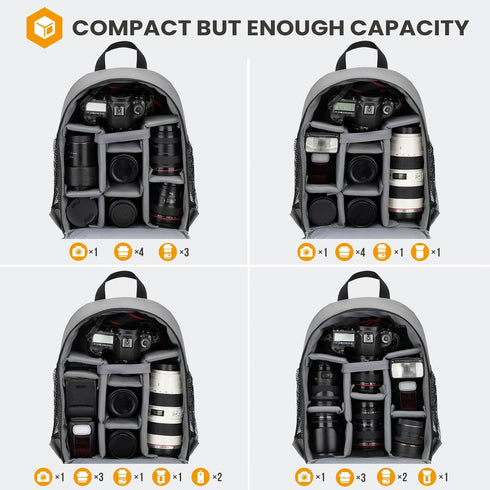 TARION Professional Camera Bag, Waterproof Backpack with Laptop Compartment for DSLR SLR Mirrorless Photography, Grey