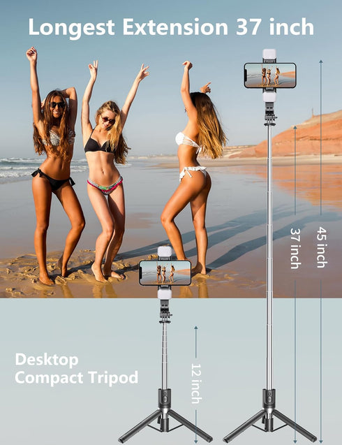 Pnitri 45'' 16/15 Max/15/14 Pro/14/13, S22/ S23 Selfie Stick Tripod with Light, Selfie Stick with Wireless Remote