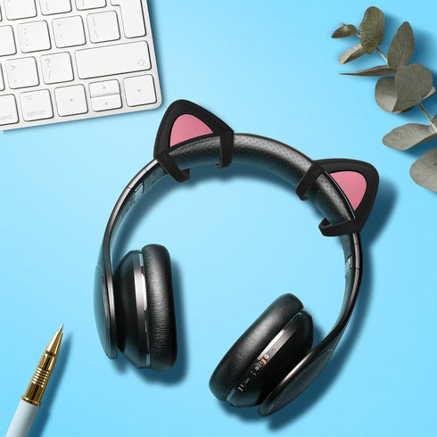 kwmobile Cat Ears for Overear Headphone (Set of 2), Fits Headbands 1" to 1.5" Diameter, Black/Dark Pink