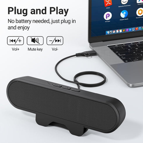 INGA Computer Speakers for Desktop PC, USB Monitor Speaker Bar with Clip-On, Wired Desk Speakers with HD Stereo Loud