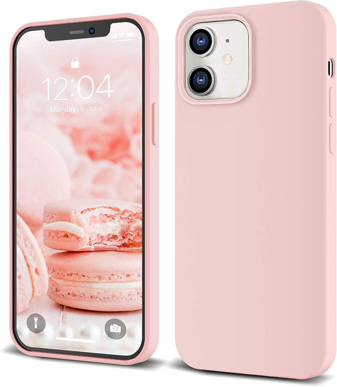 IceSword iPhone 12 Mini Case Pink Sand, Thin Liquid Silicone, Soft Silk Microfiber Cloth, Shockproof, 5.4"