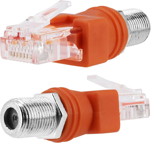 RF to RJ45 Converter Adapter, 2 Pack F Female to RJ45 Male Ethernet Adapter, Coaxial Coupler Connector - Orange