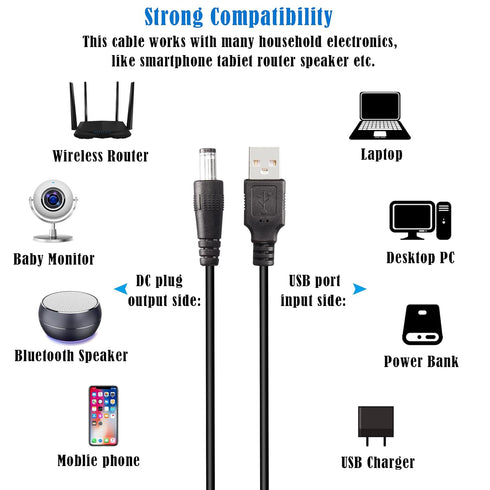 GINTOOYUN USB2.0 to DC Power Cable with 13 Connector Plugs for Laptops, Speakers, Power Banks, Routers (60.2Inch)
